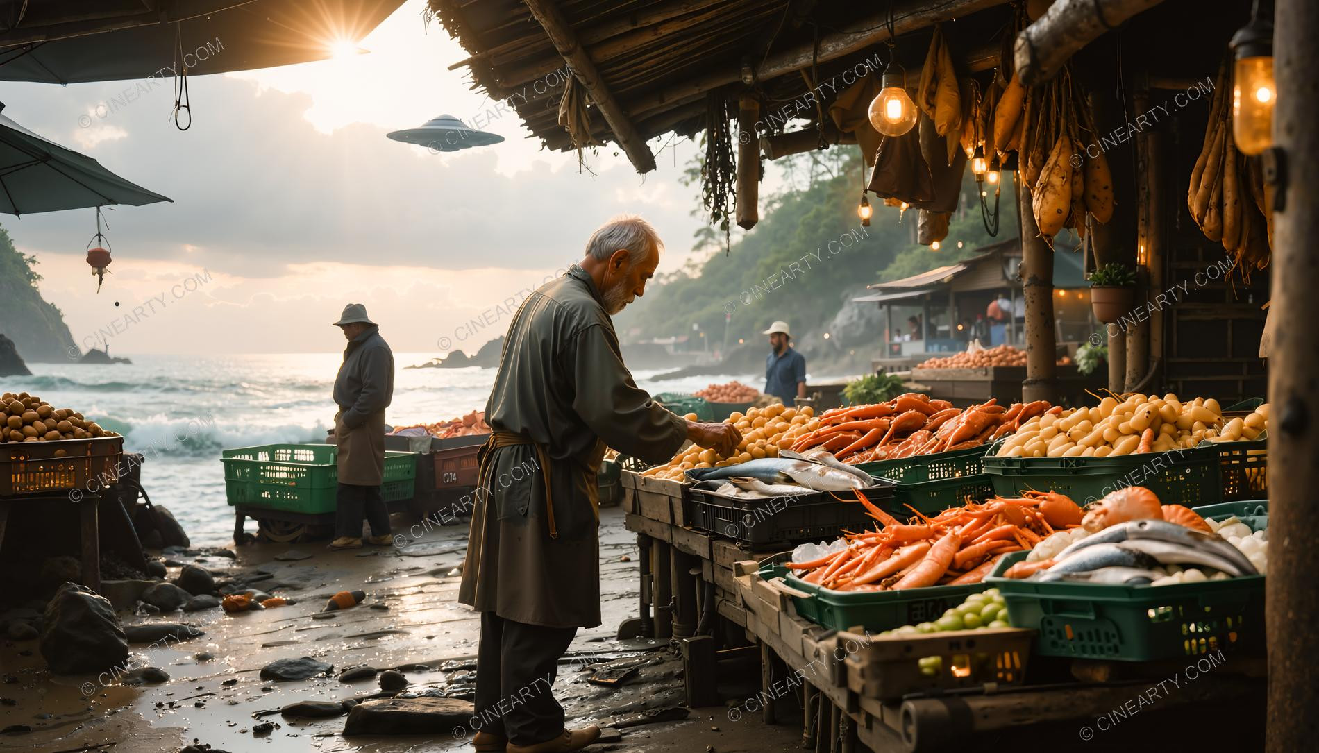 Flying Saucer over a Marketplace 79455