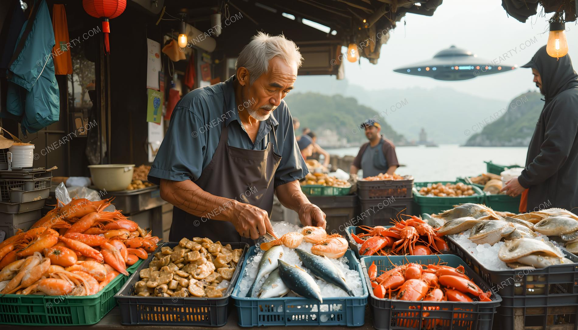 Flying Saucer over a Marketplace 85176