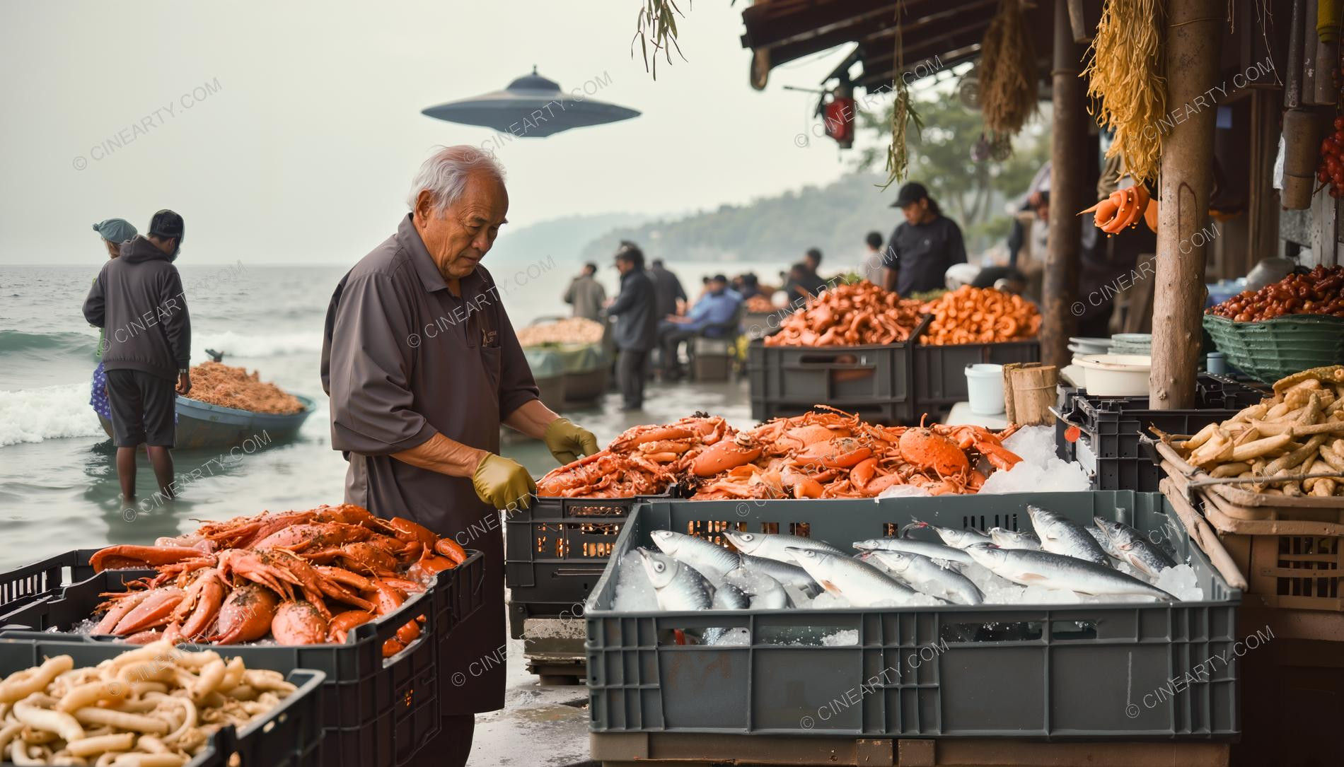 Flying Saucer over a Marketplace 60808