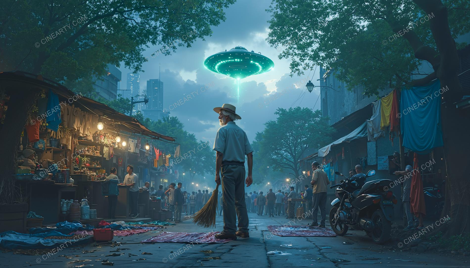 Flying Saucer over a Marketplace 76657