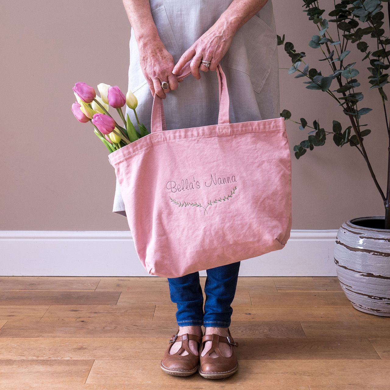 Botanical Monogram Embroidered Tote Bag & Scarf Set