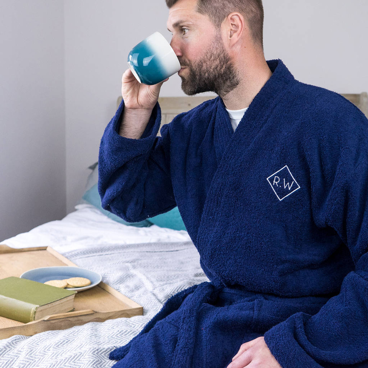 Mens embroidered dressing gown Clearance