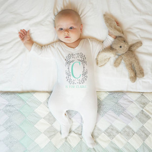 Botanical Monogram Baby Sleepsuit Botanical Monogram Baby Sleepsuit