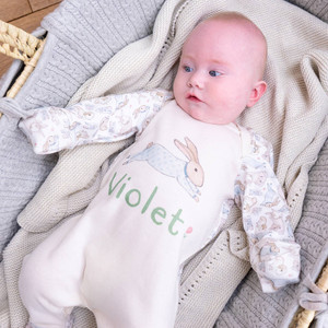 Personalised Organic Illustrated Bunny Baby Sleepsuit Personalised Organic Illustrated Bunny Baby Sleepsuit