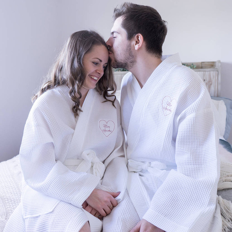 Personalised Embroidered Heart Couples Dressing Gown