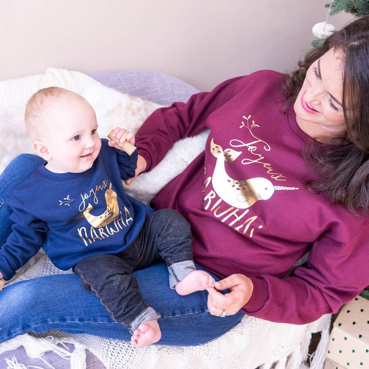 Joyeux Narwhal Adult And Child Christmas Jumpers