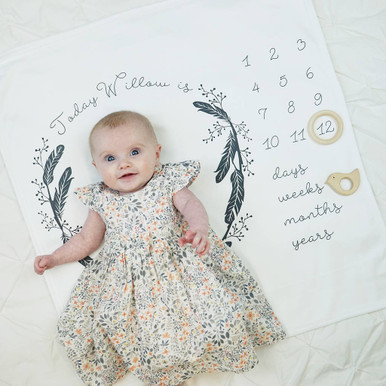 personalised baby age botanical blanket set