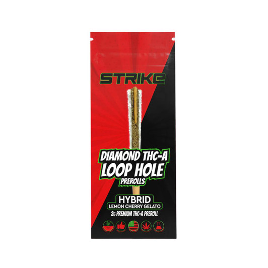 Strike Diamond THC-A Loop Hole Prerolls 2G-1CT Lemon Cherry Gelato Hybrid