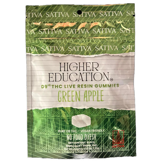 Higher Education D9 Live Resin Gummies 100MG-10CT Green Apple Sativa