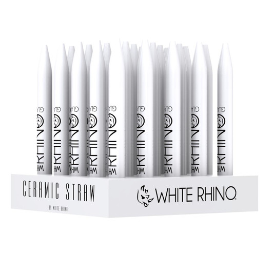 White Rhino White Ceramic Dab Straw w/ Silicone Cap - 25CT Display