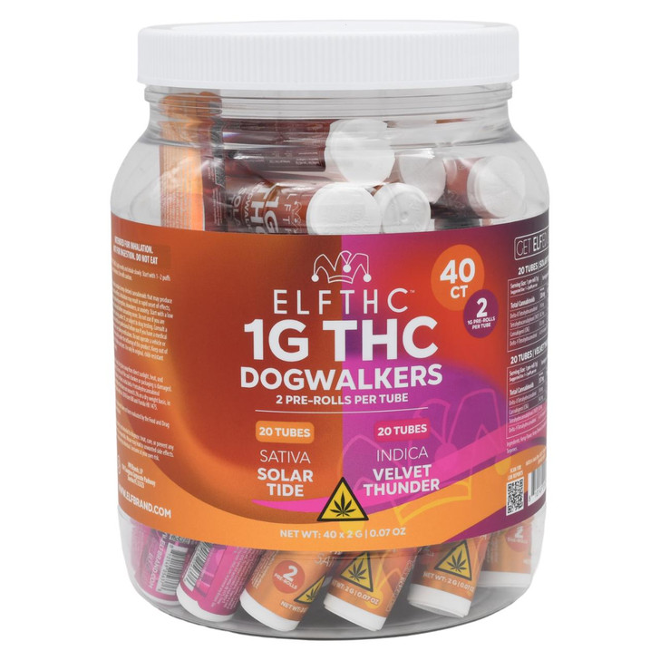 ELFTHC THC Dogwalkers Prerolls 1G - 40CT Solar Ride/Sativa-Velvet Thunder/Indica