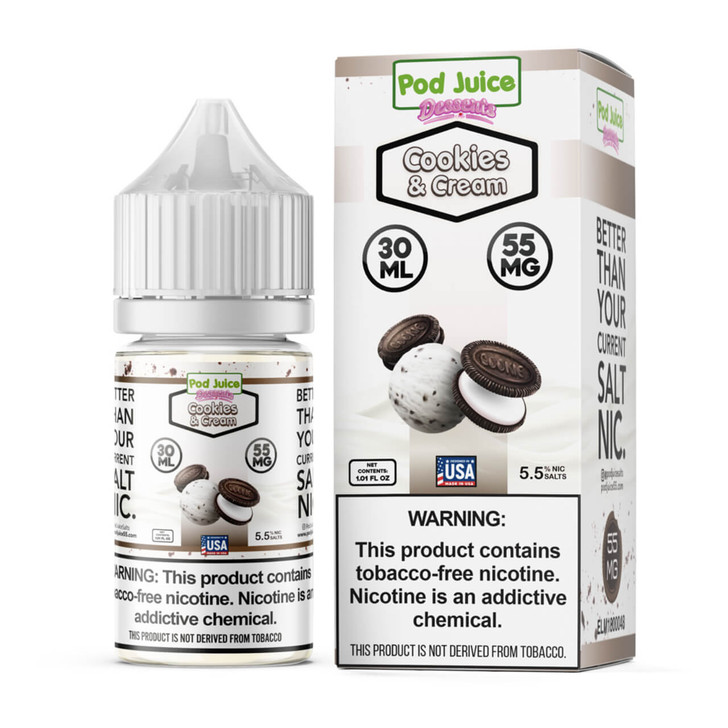 Pod Juice Salt Cookies & Cream Tobacco Free Nicotine E-Juice 30ml Wholesale | Pod Juice Wholesale