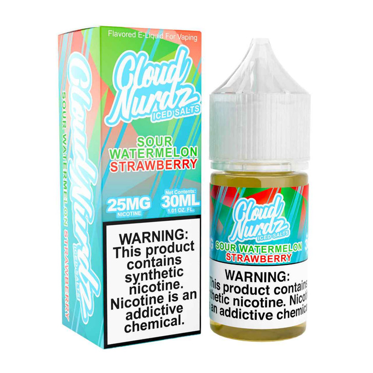 Cloud Nurdz Salts Iced Sour Watermelon Strawberry Synthetic Nicotine 30ml E-Juice 25mg Wholesale | Cloud Nurdz Wholesale