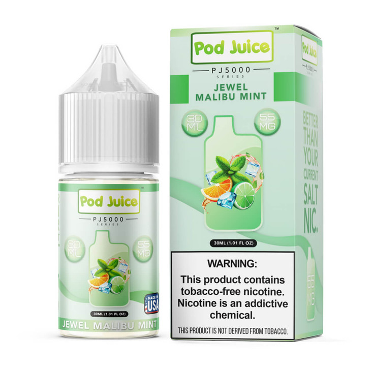 Pod Juice Salt PJ 5000 Series Jewel Malibu Mint Tobacco Free Nicotine E-Juice 30ml Wholesale | Pod Juice Wholesale