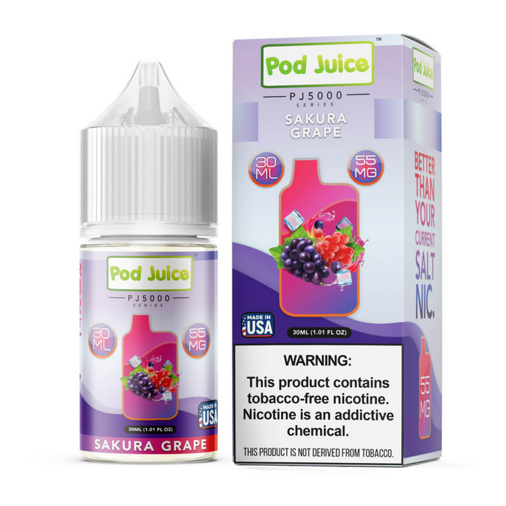 Pod Juice Salt PJ 5000 Series Sakura Grape Tobacco Free Nicotine E-Juice 30ml Wholesale | Pod Juice Wholesale