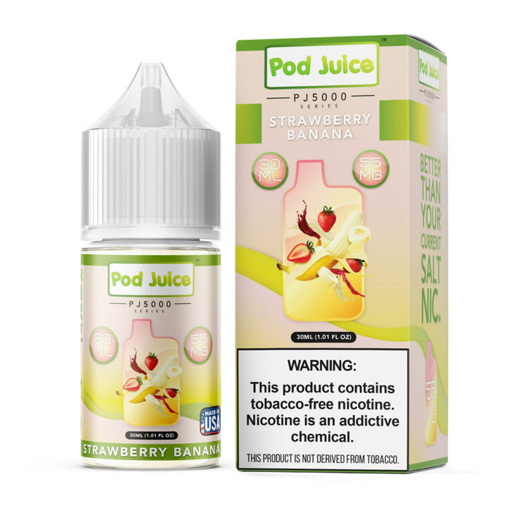 Pod Juice Salt PJ 5000 Series Strawberry Banana Tobacco Free Nicotine E-Juice 30ml Wholesale | Pod Juice Wholesale