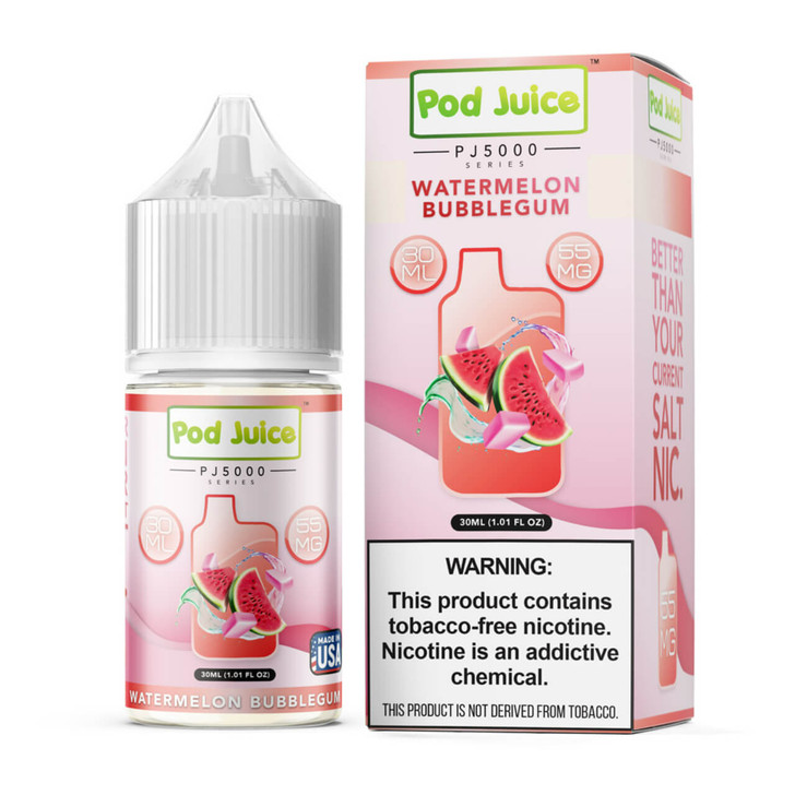 Pod Juice Salt PJ 5000 Series Watermelon Bubblegum Tobacco Free Nicotine E-Juice 30ml Wholesale | Pod Juice Wholesale