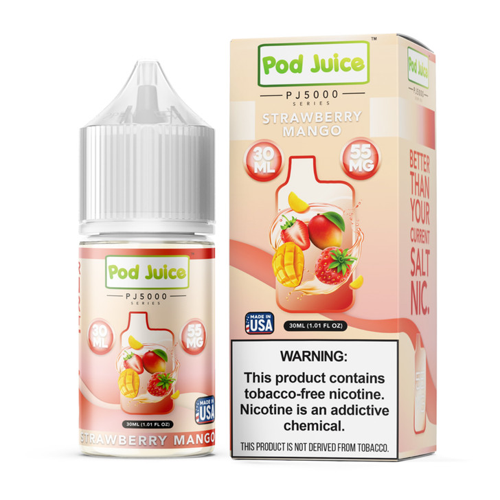 Pod Juice Salt PJ 5000 Series Strawberry Mango Tobacco Free Nicotine E-Juice 30ml Wholesale | Pod Juice Wholesale