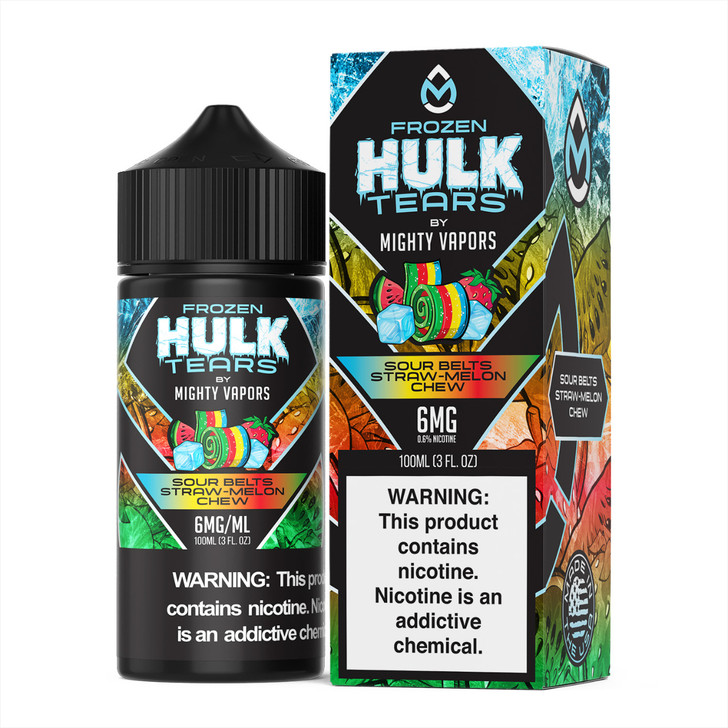 Mighty Vapors x Hulk Tears Frozen Sour Belts Straw Melon Chew 100ml E-Juice Wholesale | Mighty Vapors Wholesale