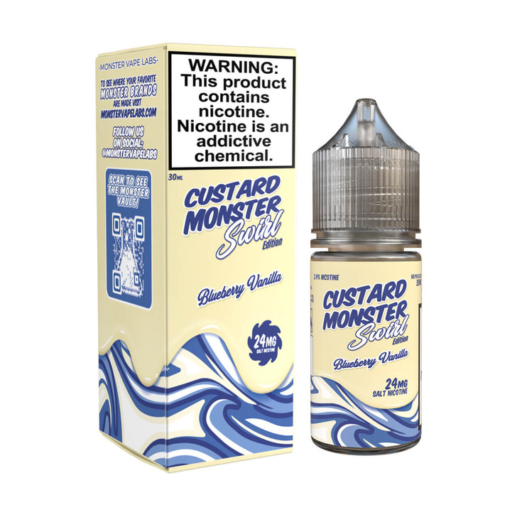 Custard Monster Swirl Edition Blueberry Vanilla Salt 30ml E-Juice 24mg Wholesale | Jam Monster Wholesale