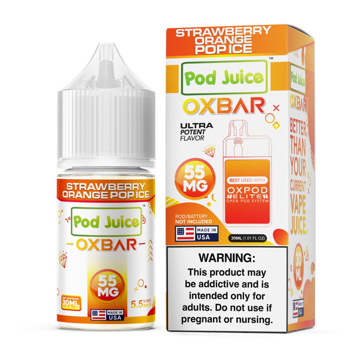 Pod x Oxbar Juice Salt Strawberry Orange Pop Ice Tobacco Free Nicotine E-Juice 30ml