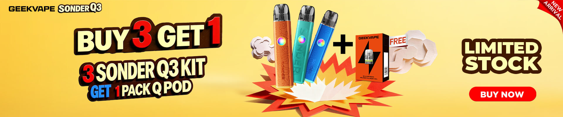 Buy 3 Geekvape Sonder Q3 Kit & Get 1 Pack Q pod FREE
