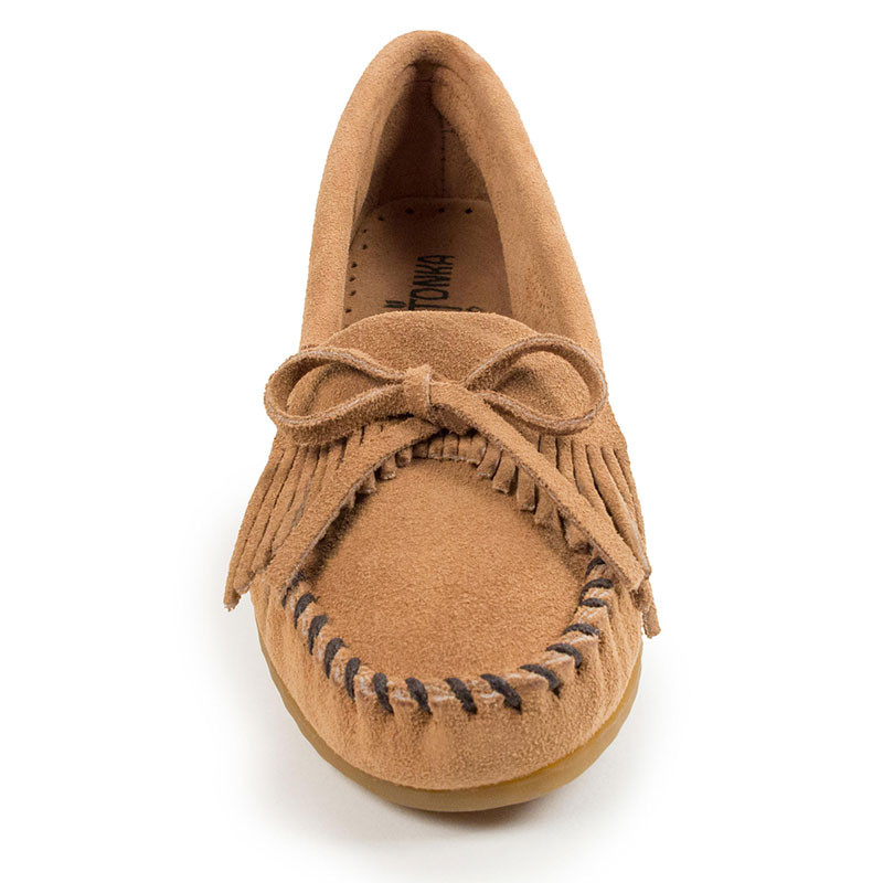 Minnetonka 407T KITTY MOC Hard-sole Taupe Suede Moccasins - Family