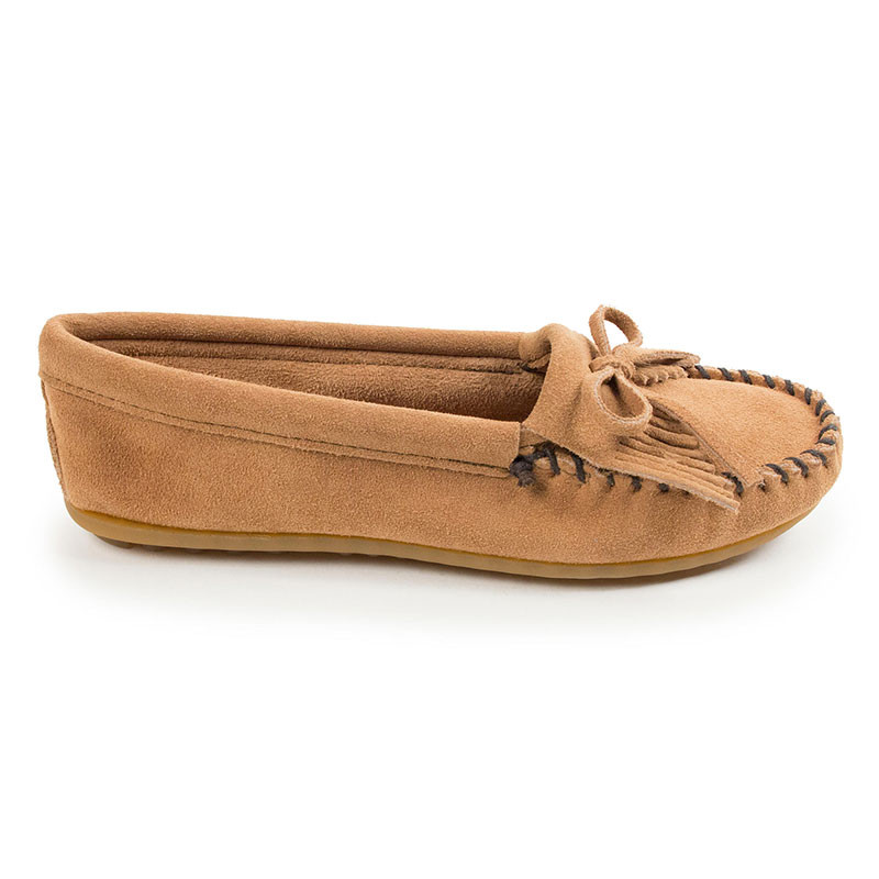 Minnetonka 407T KITTY MOC Hard-sole Taupe Suede Moccasins - Family