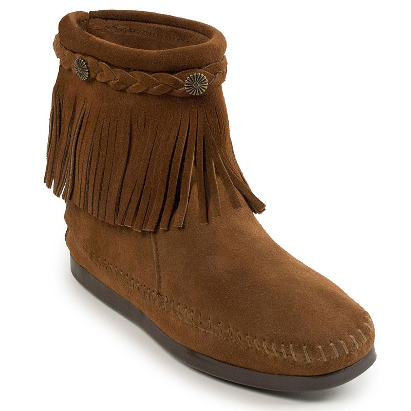 Minnetonka 293 High Top Back Zip Brown Moccasin Boots - Family