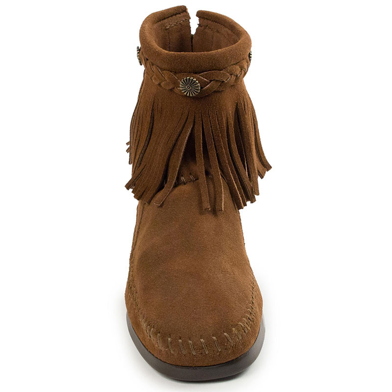 Minnetonka 293 High Top Back Zip Brown Moccasin Boots - Family