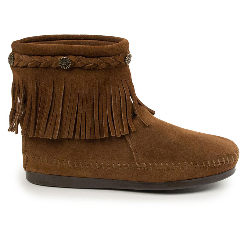 Minnetonka 293 High Top Back Zip Brown Moccasin Boots - Family