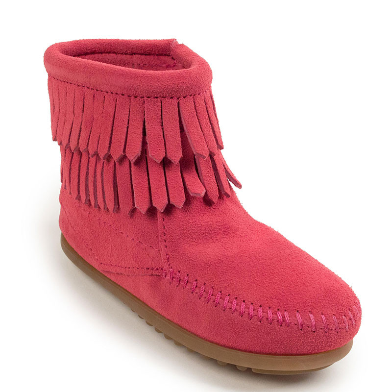 リーマドンナ　プリンセス Minnetonka 2295 Kids' DOUBLE FRINGE SIDE-ZIP Hot Pink Boots