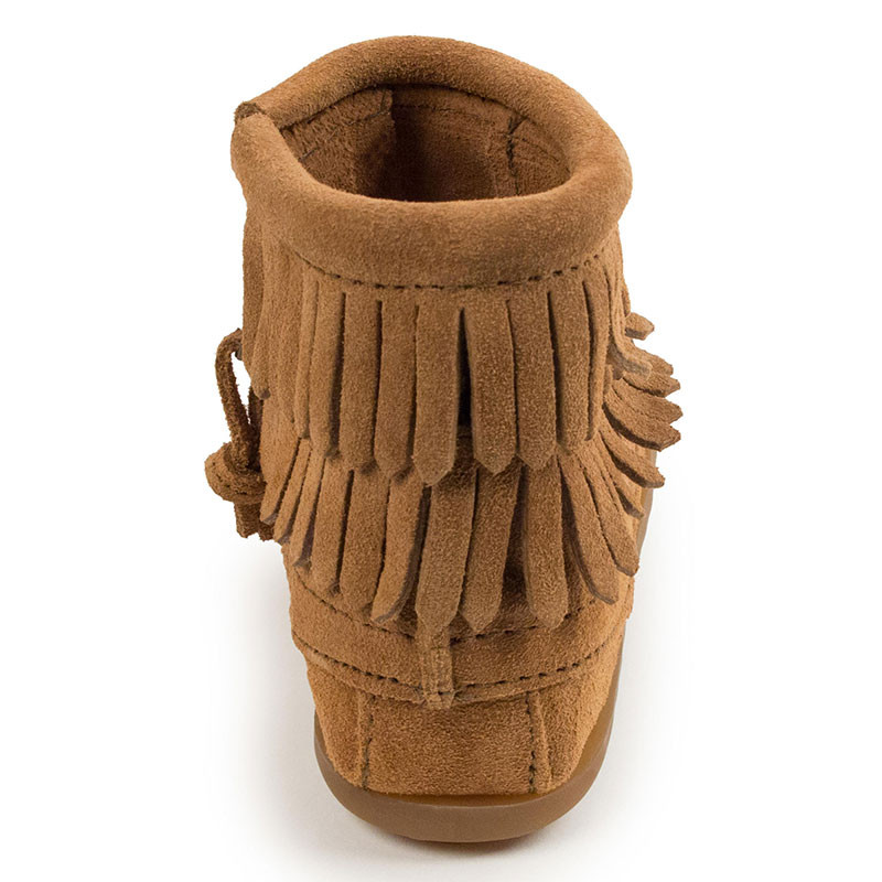 Minnetonka 2297T Kids' Double Fringe Side Zip Boot Taupe - Family