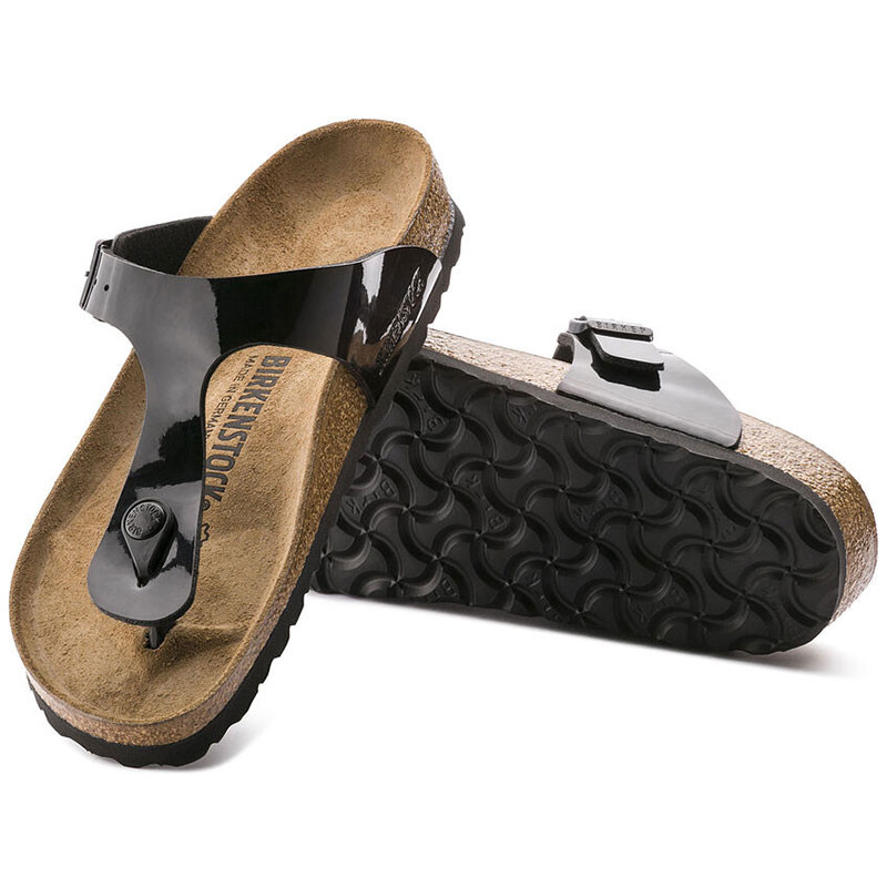 Birkenstock GIZEH BIRKO-FLOR Black Patent Sandals - Family