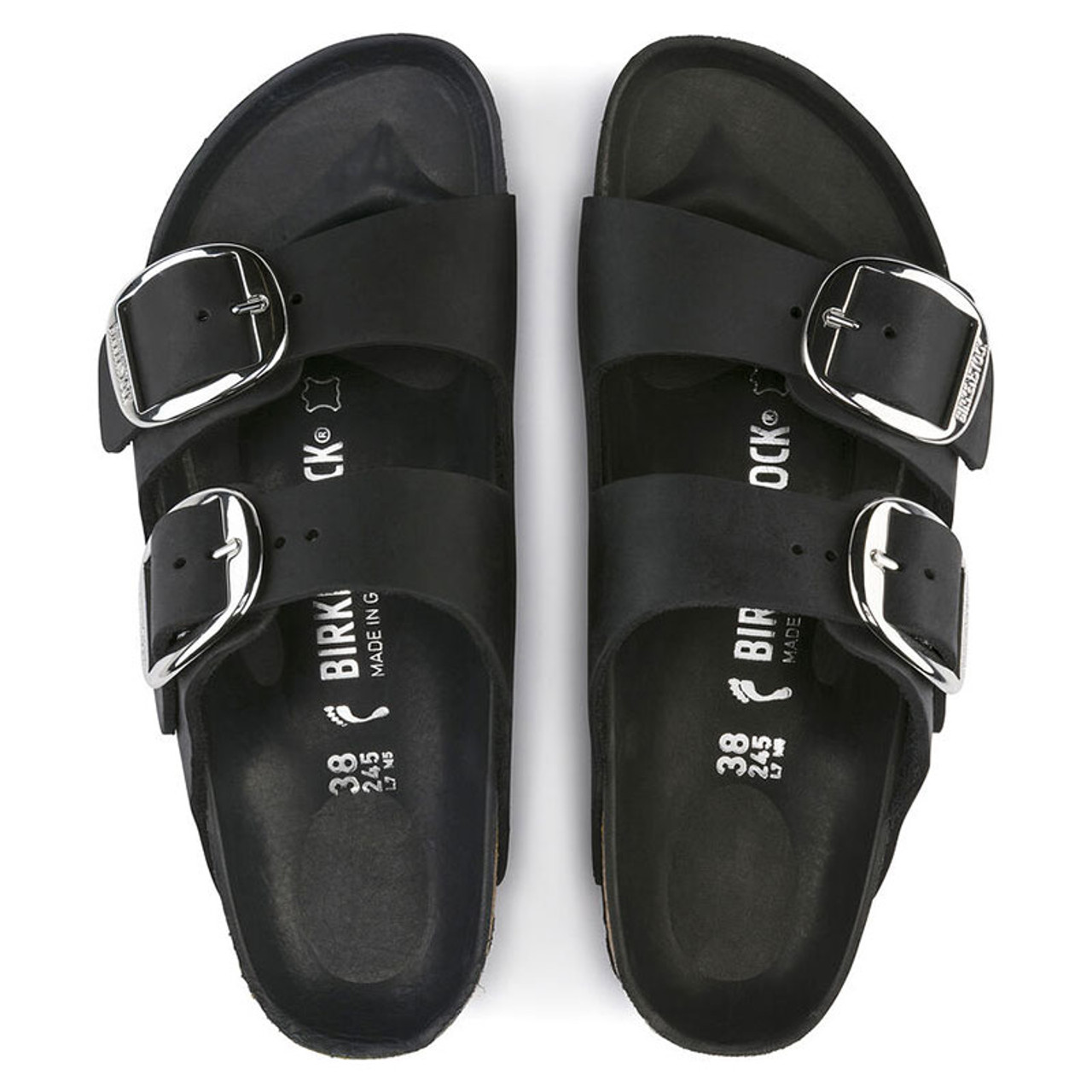 『ブARIZONA BIG BUCKLE FLAT SANDALS IN OILED LEATHER Birkenstock ARIZONA BIG BUCKLE Black Oiled Leather Sandals