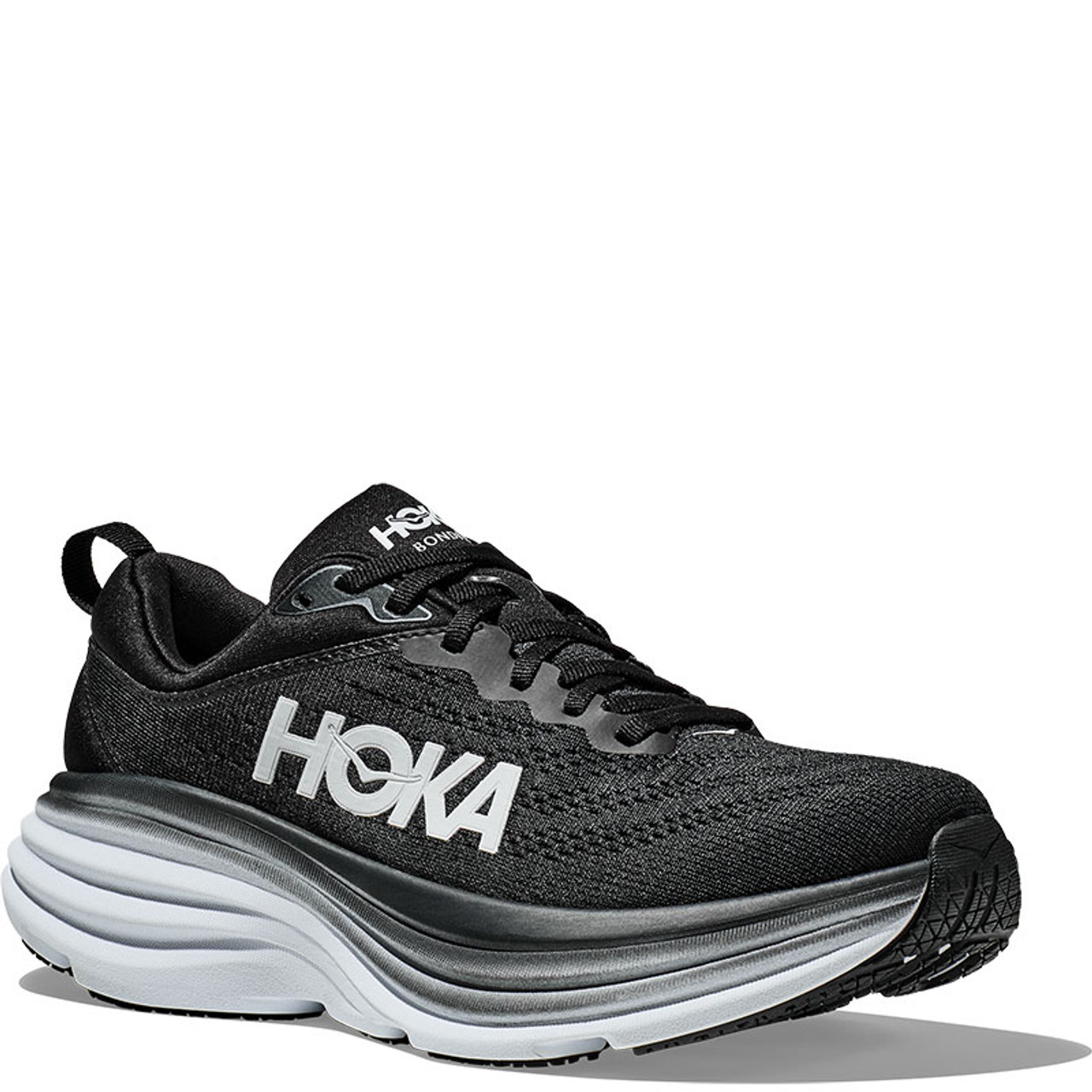 Hoka 1123202 Men's BONDI 8 Road Running Shoes Black White - Family