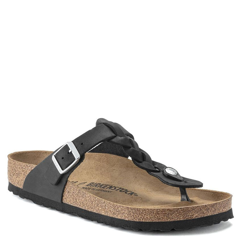 靴 Birkenstock Gizeh Black Birkenstock GIZEH BRAIDED Black Oiled Leather Sandals - Family