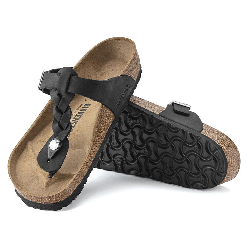 Birkenstock GIZEH BRAIDED Black Oiled Leather Sandals - Family