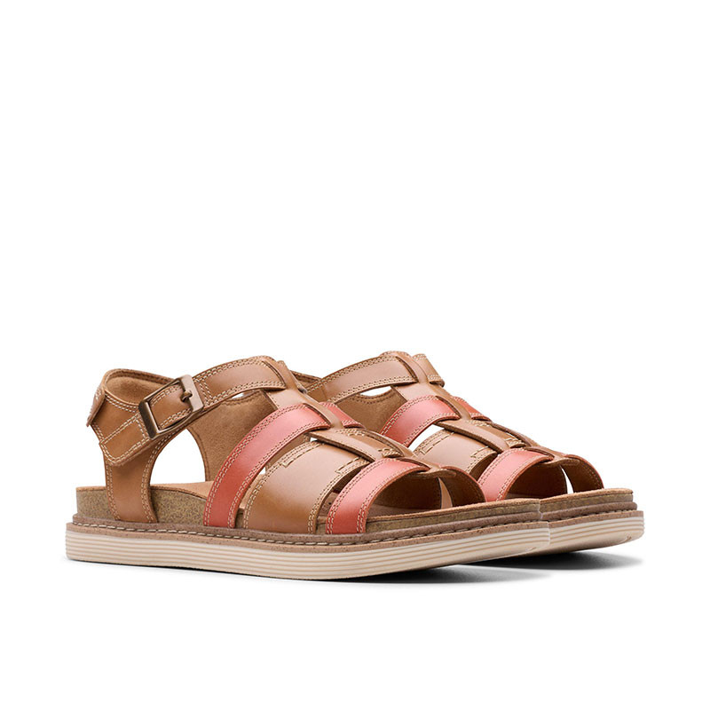 Clarks ARWELL SUN Tan Combination Leather Sandals - Family