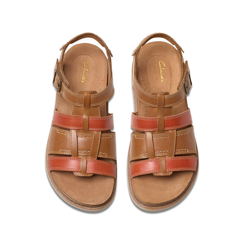 Clarks ARWELL SUN Tan Combination Leather Sandals Family