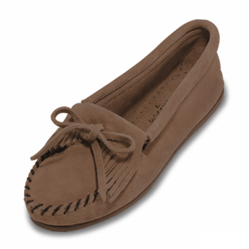 Minnetonka 407T KITTY MOC Hard-sole Taupe Suede Moccasins