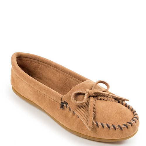 Minnetonka 407T KITTY MOC Hard-sole Taupe Suede Moccasins