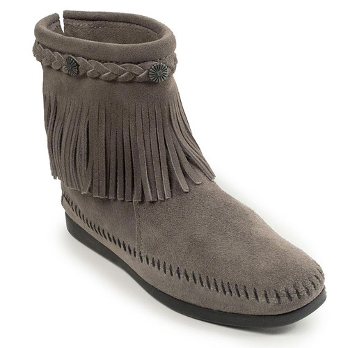 Minnetonka 291T Boots Hi Top Back Zip Boot Grey  Minnetonka 291T Boots Hi Top Back Zip Boot Grey