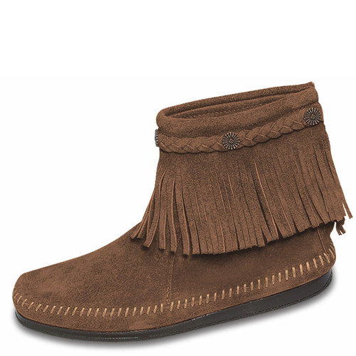 Minnetonka 2297T Kids' Double Fringe Side Zip Boot Taupe - Family