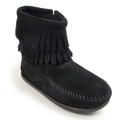 Minnetonka 2299 Kid's Double Fringe Side Zip Boot Black Minnetonka 2299 Kid's Double Fringe Side Zip Boot Black