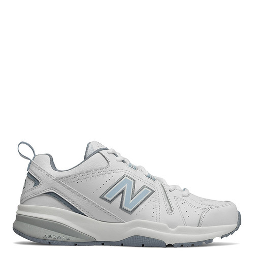 New Balance 608v5 Women's WHITE LEATHER Trainers with Light Blue 