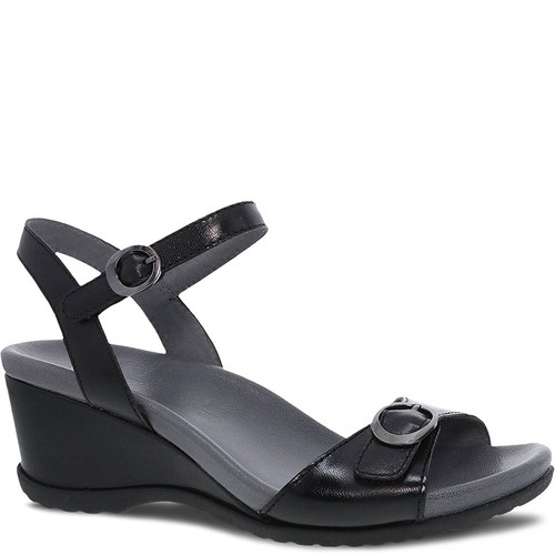 Dansko ARIELLE Black Glazed Leather Sandals