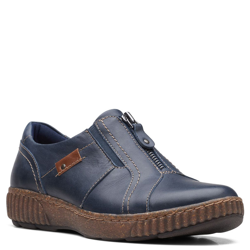 靴 CLARKS Clarks MAGNOLIA ZIP Navy Leather Shoes - Family Footwear Center