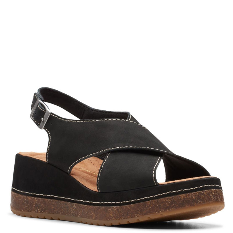 Clarks KASSANDA STEP Black Nubuck Sandals - Family Footwear Center