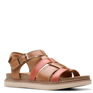 Clarks ARWELL SUN Tan Combination Leather Sandals - Family